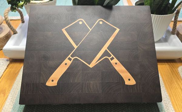 Inlay cutting board featuring cleaver inlay