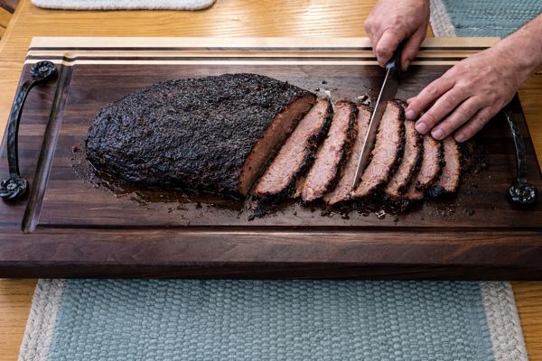 CnJ Brisket Master in use with sliced brisket